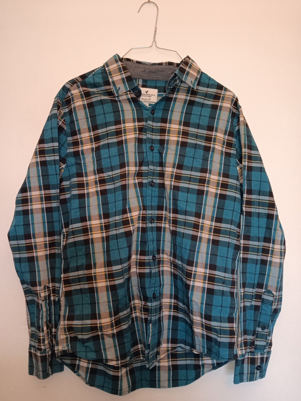 American Eagle Outfitters Teal Plaid Button-Down Shirt (Price Is Firm)